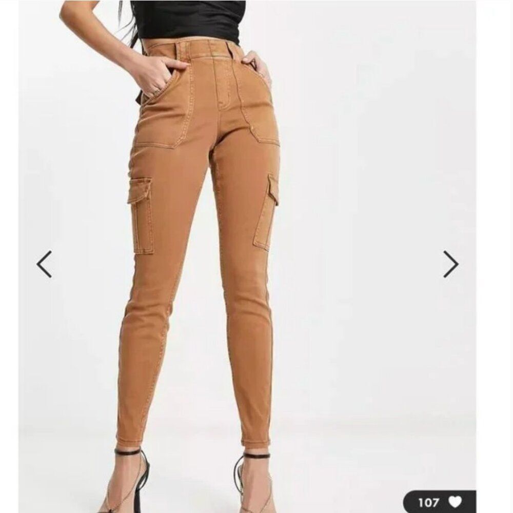 Spanx High Waist Skinny Cargo Brown Tan Pants Size 1X Tall